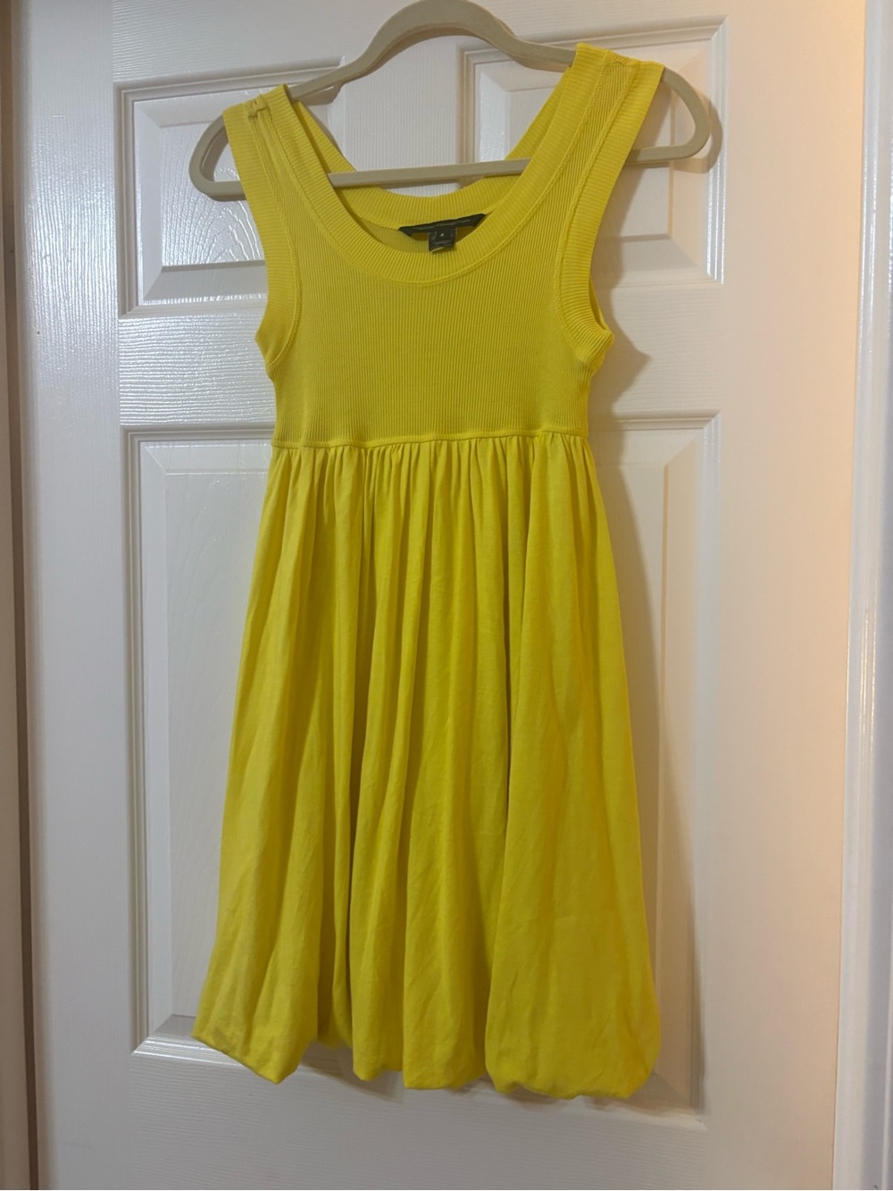 French Connection Bright Yellow Ribbed Bodice bubble hem dress Size 4